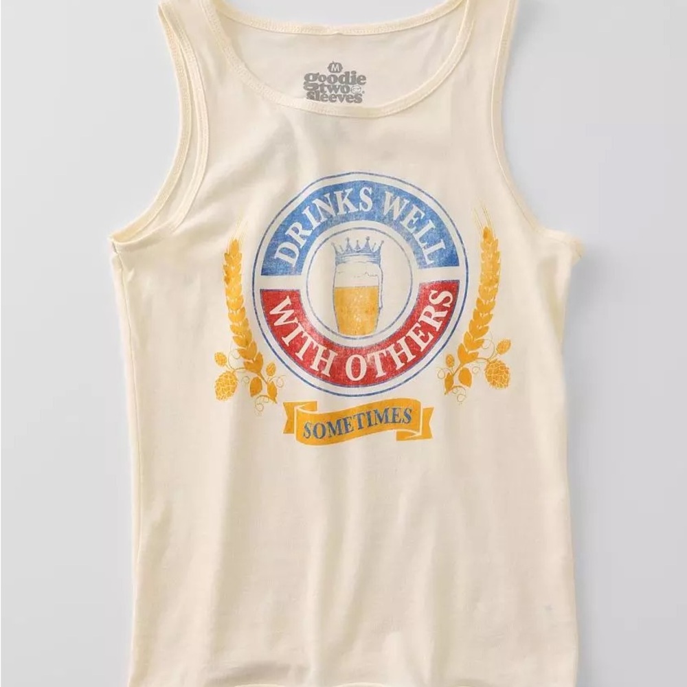 Goodie Two Sleeves Cream Graphic Tank Top
